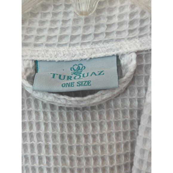Turquaz White Waffle Weave Cotton Blend Bathrobe With Belt One Size Unisex 27f - Picture 3 of 6